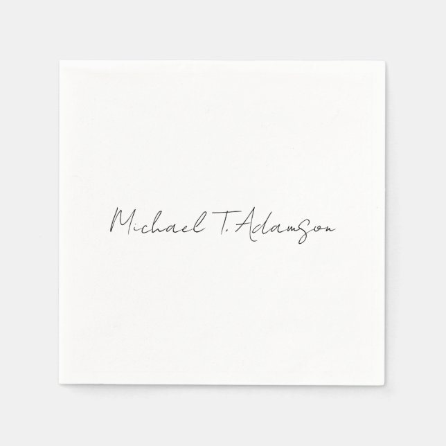 Retro Style Elegant Plain Simple White Calligraphy Napkin (Front)