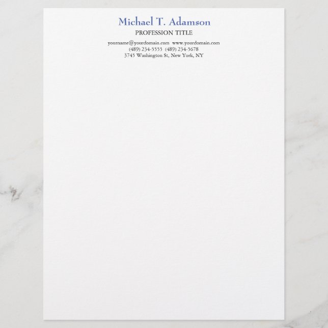 Retro Style Elegant Plain Simple White Letterhead (Front)