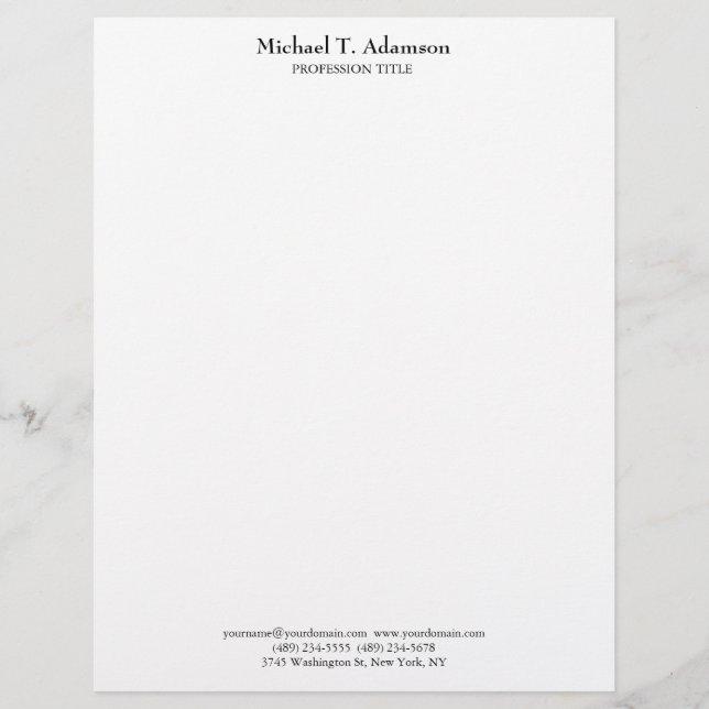 Retro Style Elegant Plain Simple White Letterhead (Front)