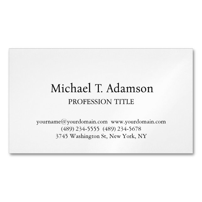 Retro Style Elegant Plain Simple White Magnetic Business Card (Front)