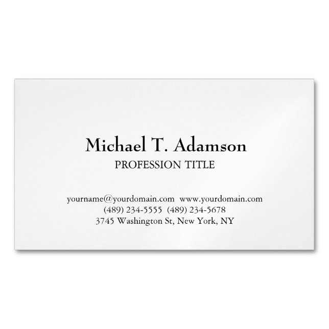 Retro Style Elegant Plain Simple White Magnetic Business Card (Front)