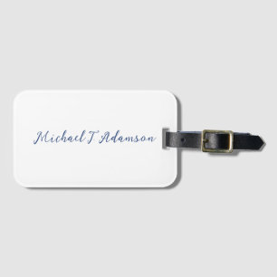 Retro Style Elegant Plain White Calligraphy Name Luggage Tag