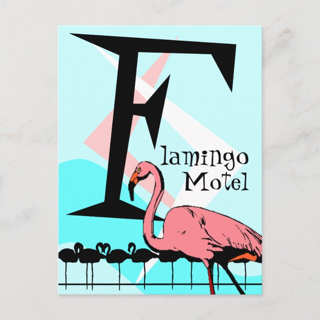 Retro Style Flamant rose Lounge Carte postale aqua (Devant)