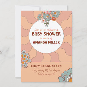 Retro Style Flower Baby Shower Party Invitation