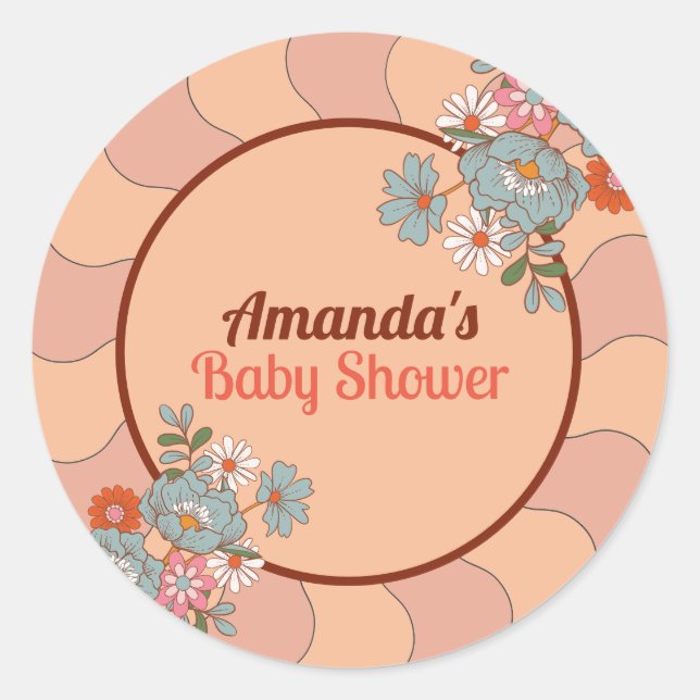 Retro Style Flower Baby Shower Party Sticker (Front)