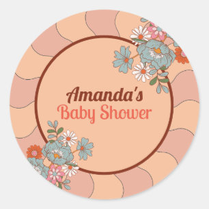 Retro Style Flower Baby Shower Party Sticker