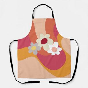 Retro style flowers and waves apron