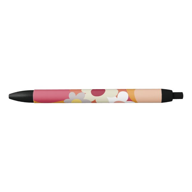 Retro style flowers and waves black ink pen (Front)