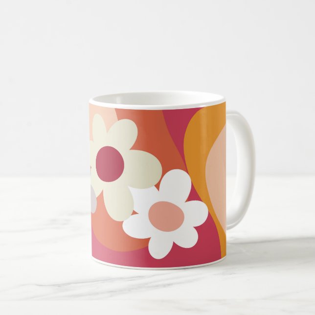 Retro style flowers and waves coffee mug (Front Right)