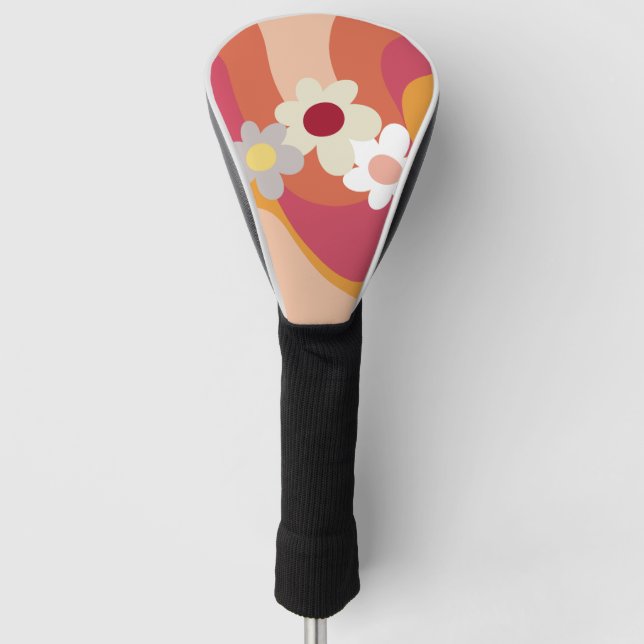 Retro style flowers and waves golf head cover (Front)