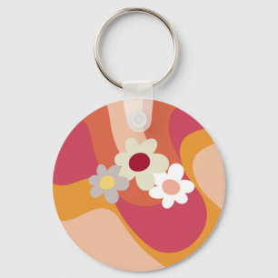 Retro style flowers and waves keychain
