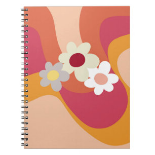 Retro style flowers and waves notebook