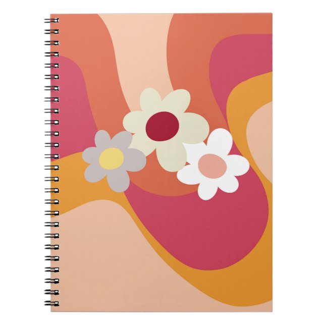Retro style flowers and waves notebook (Front)