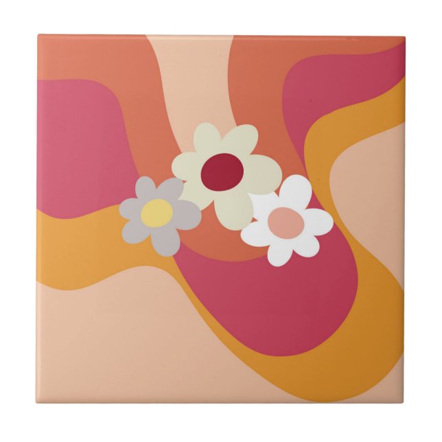 Retro style flowers and waves tile (Front)
