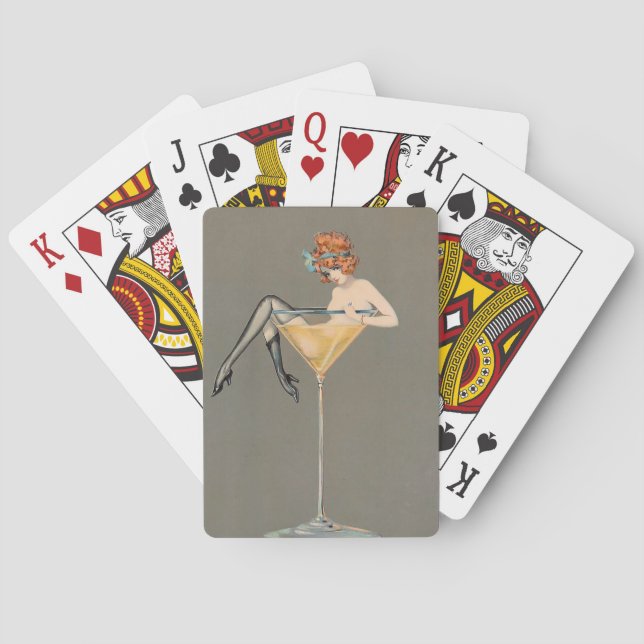 Retro-Style Girl in a Martini Glass Playing Cards (Back)