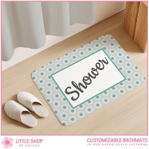 Retro-Style Gray Aqua Circle Pattern Customizable Bath Mat