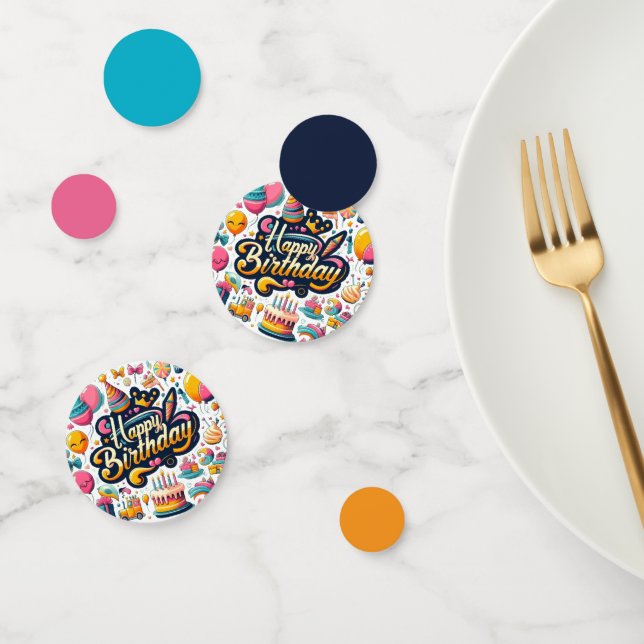 Retro Style Happy Birthday Celebration Confetti (Group)