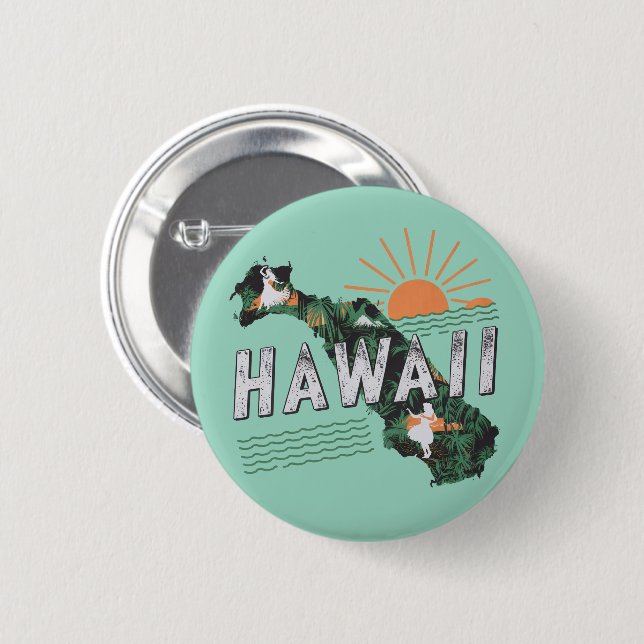 Retro Style Hawaii Island Silhouette 2 Inch Round Button (Front & Back)