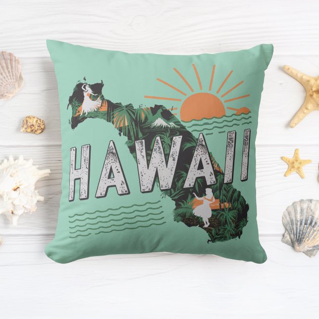 Retro Style Hawaii Silhouette Throw Pillow (Creator Uploaded)