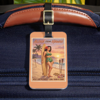 Retro Style Hawaiian Woman Pin Up | Personalize Luggage Tag