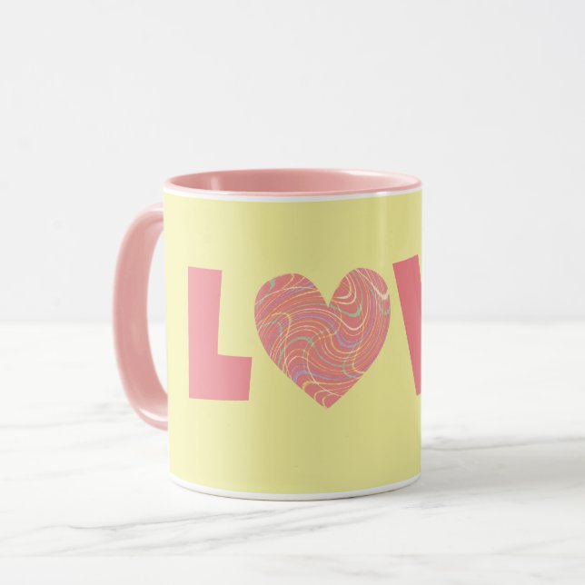 Retro Style Heart Love Pink Mug Cup (Front Left)