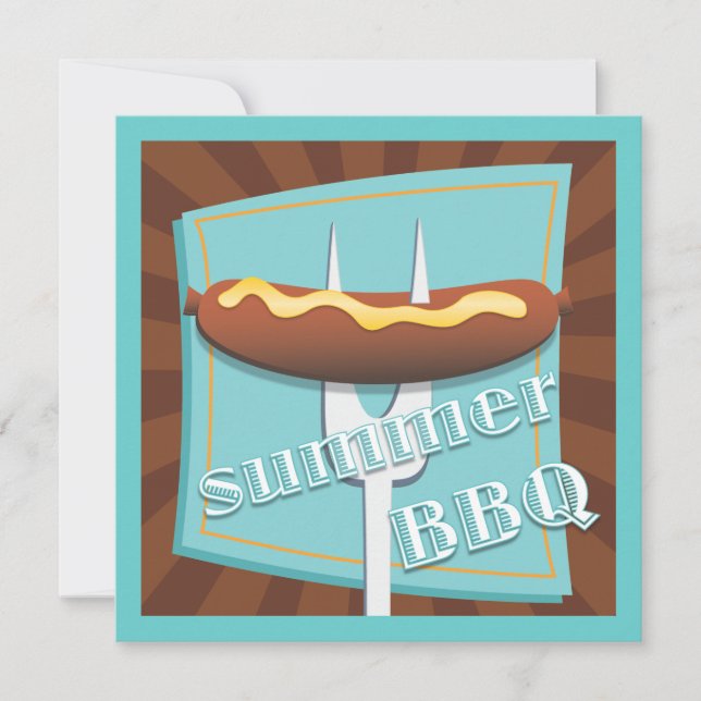 Retro Style Hot Dog Summer BBQ Party Invitation (Front)