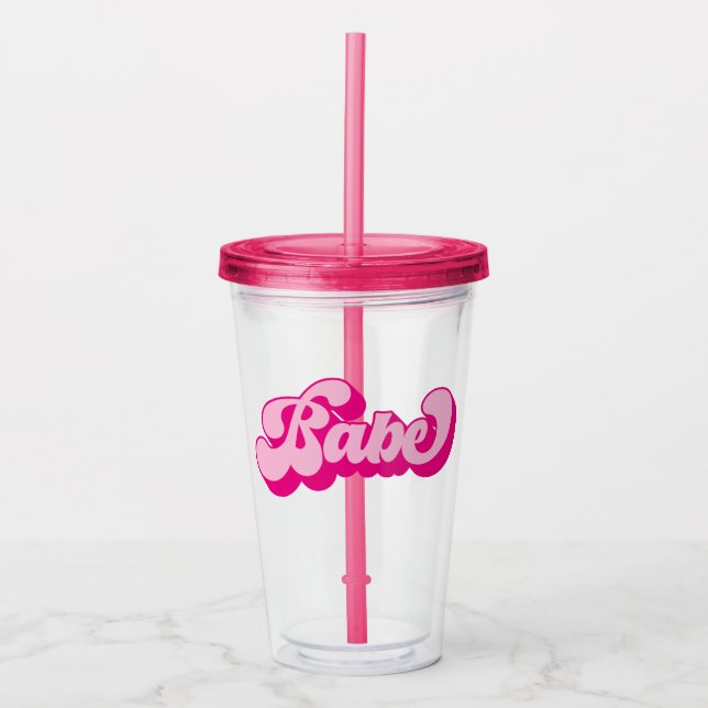 Retro Style Hot Pink Babe Bachelorette Party Acrylic Tumbler (Front)
