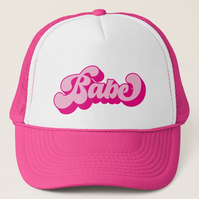 Retro Style Hot Pink Babe Bachelorette Party Trucker Hat (Front)