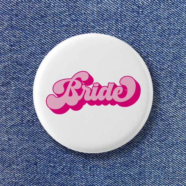 Retro Style Hot Pink Bride Bachelorette Party 1 Inch Round Button (Retro Style Hot Pink Bride Bachelorette Party Button)