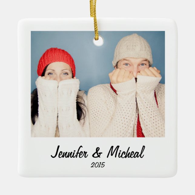 Retro Style Instant Photo Christmas Ceramic Ornament (Front)