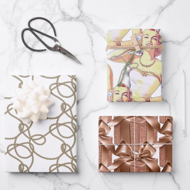 Retro Style Lady  Wrapping Paper Sheet (Front)