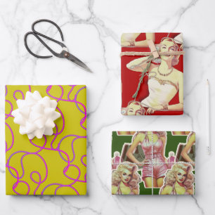 Retro Style Lady  Wrapping Paper Sheet