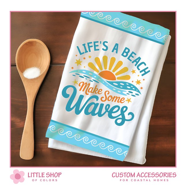 Retro Style Life’s a Beach Customizable Kitchen Towel (Creator Uploaded)