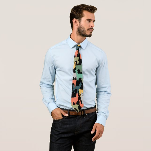 Retro Style Llama Pattern Vintage Alpaca Pink Tie (In Situ)