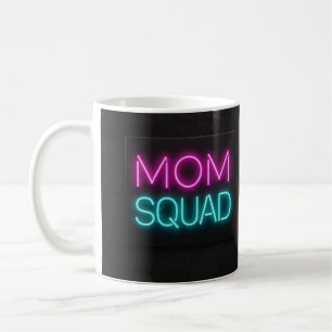 Retro-style ‘Mom Squad’ neon pink and teal Coffee Mug