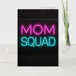 Retro-style ‘Mom Squad’ neon pink and teal Foil Greeting Card