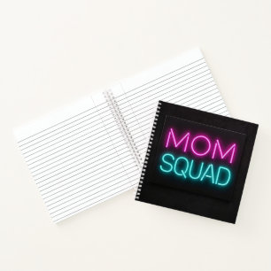 Retro-style ‘Mom Squad’ neon pink and teal Notebook