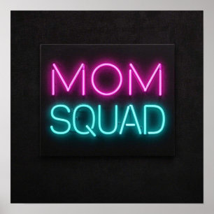 Retro-style ‘Mom Squad’ neon pink and teal  Poster