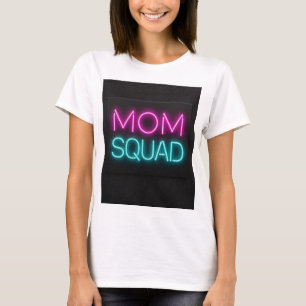 Retro-style ‘Mom Squad’ neon pink and teal T-Shirt