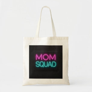 Retro-style ‘Mom Squad’ neon pink and teal Tote Bag
