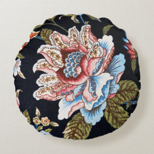 Retro Style Multi-coloured Floral Ornament Round Pillow