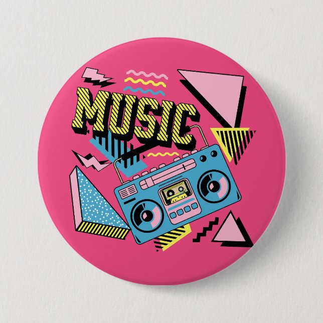 Retro style music boombox design 3 inch round button (Front)