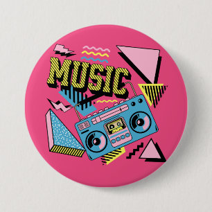 Retro style music boombox design 3 inch round button