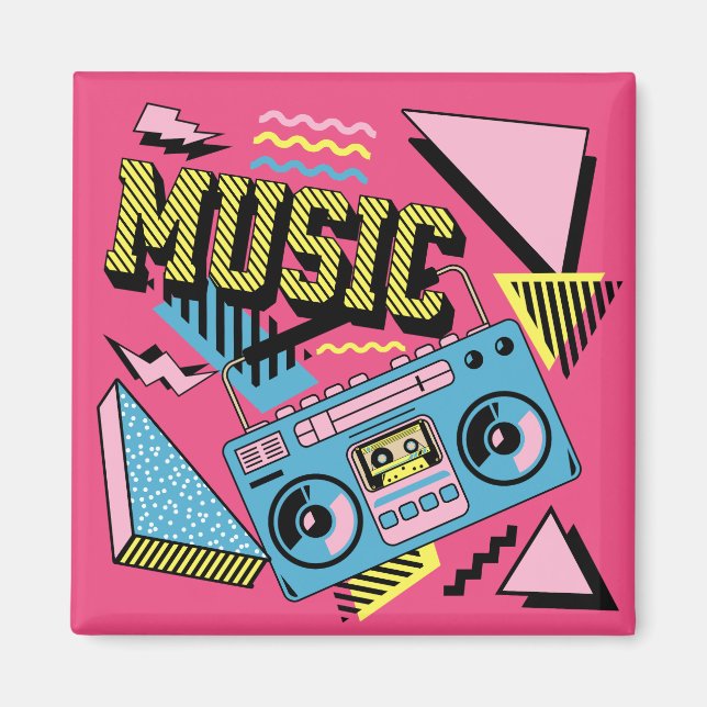 Retro style music boombox design magnet (Front)