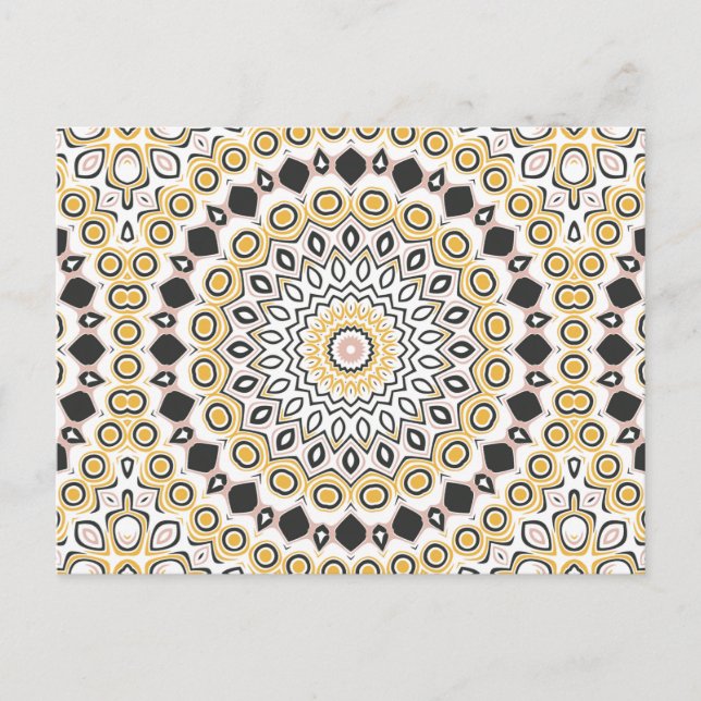 Retro Style Mustard Yellow and Black Medallion Postcard (Front)