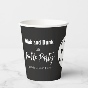 Retro Style Neon Black Themed Pickleball Birthday Paper Cups