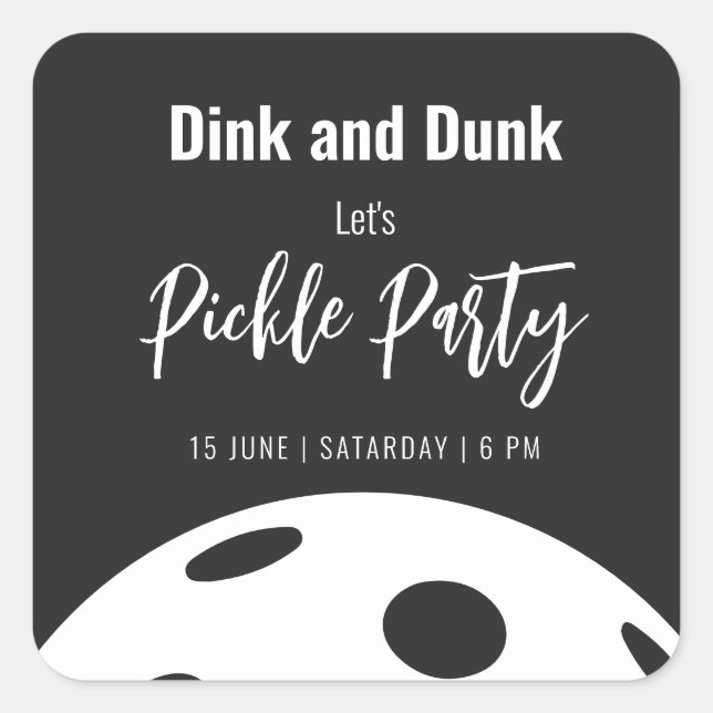 Retro Style Neon Black Themed Pickleball Birthday Square Sticker (Front)