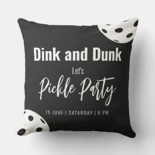 Retro Style Neon Black Themed Pickleball Birthday Throw Pillow