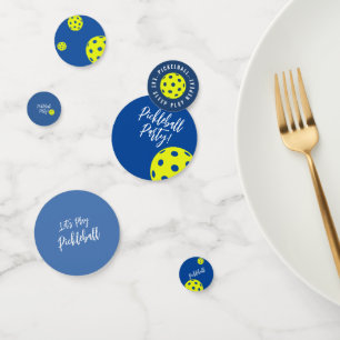 Retro Style Neon Blue Themed Pickleball Birthday Confetti