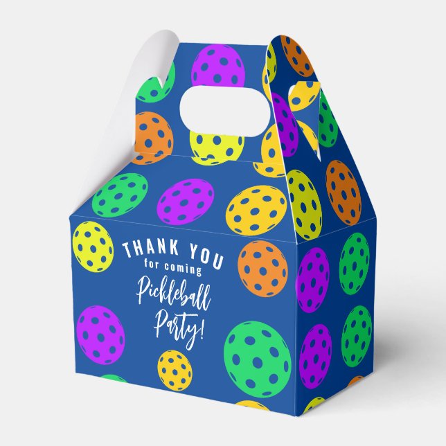 Retro Style Neon Blue Themed Pickleball Birthday Favor Box (Front Side)